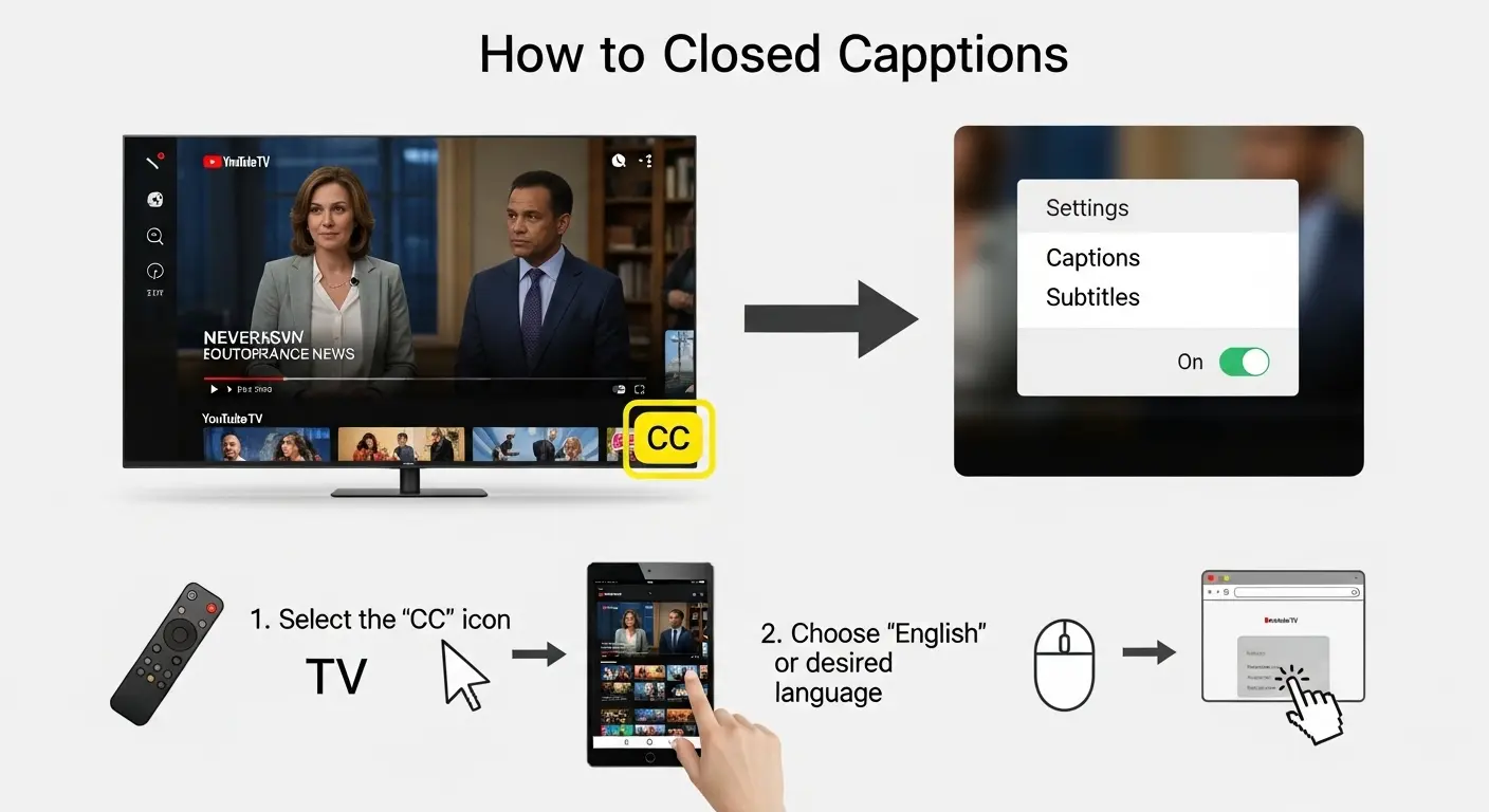 how to get closed captions on youtube tv