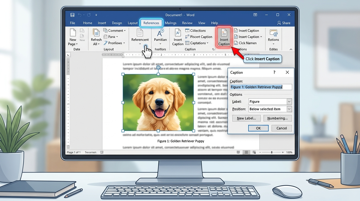 how to insert a caption in word